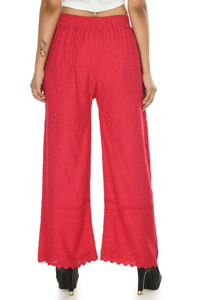 Mominos Fashion Moeza Reyon Cotton Magenta Color Chikan Work Palazzo