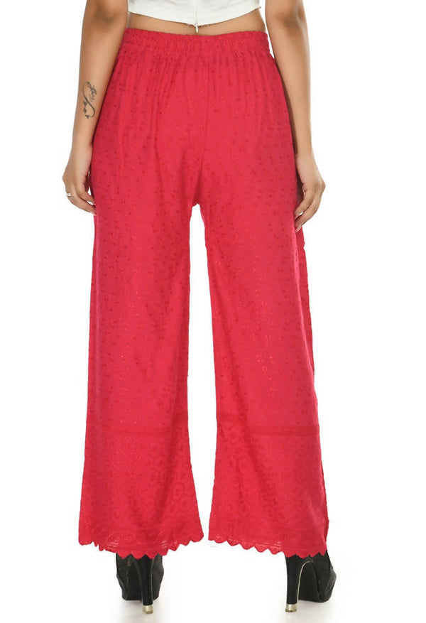 Mominos Fashion Moeza Reyon Cotton Magenta Color Chikan Work Palazzo