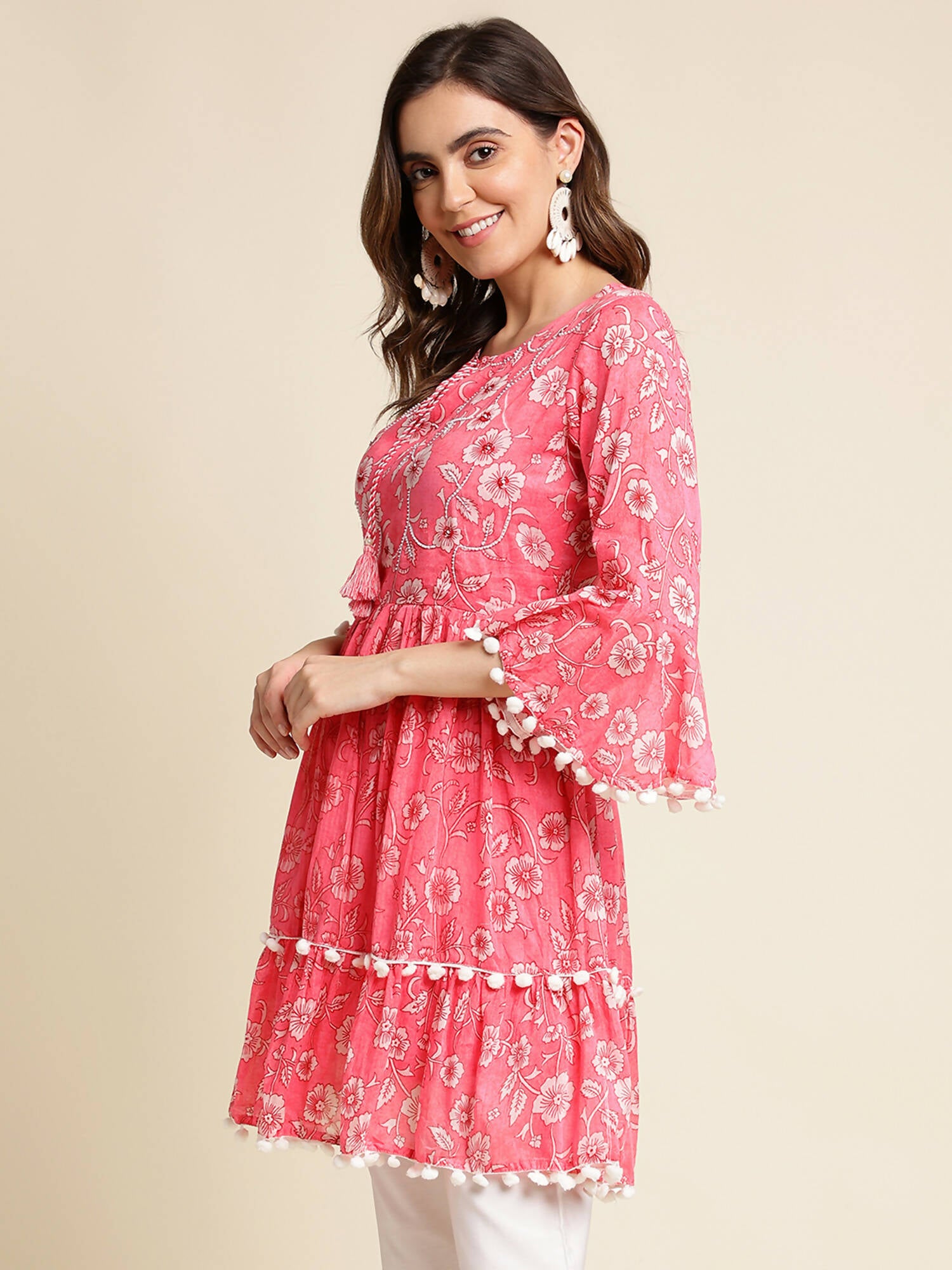 Pink Cotton Floral Printed Top - Himanshi - Distacart