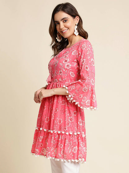 Pink Cotton Floral Printed Top - Himanshi - Distacart
