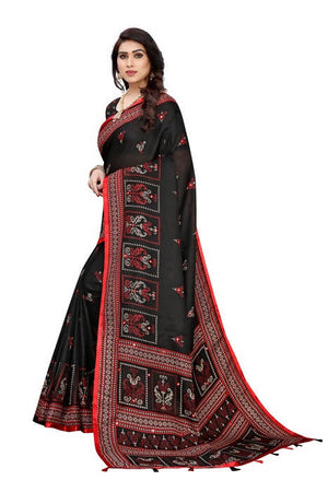 Vamika Embroidery Black Jute Silk Saree (Jhulka Black)