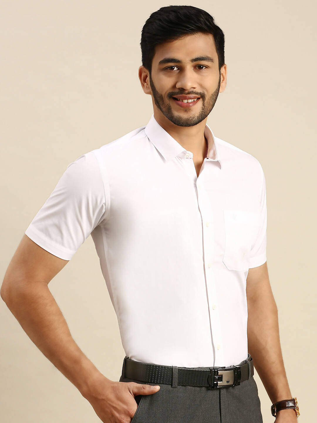 Ramraj Cotton Mens Half Sleeve Formal 100 % Cotton White Shirt - Distacart