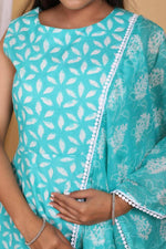 Thumbnail for Vamika Women Printed Cotton Sky Blue Party Wear/Casual Wear Kurta Set/Suit - Distacart