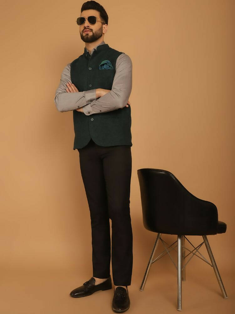 Even Apparels Pure Wool Nehru Jacket - Green - Distacart