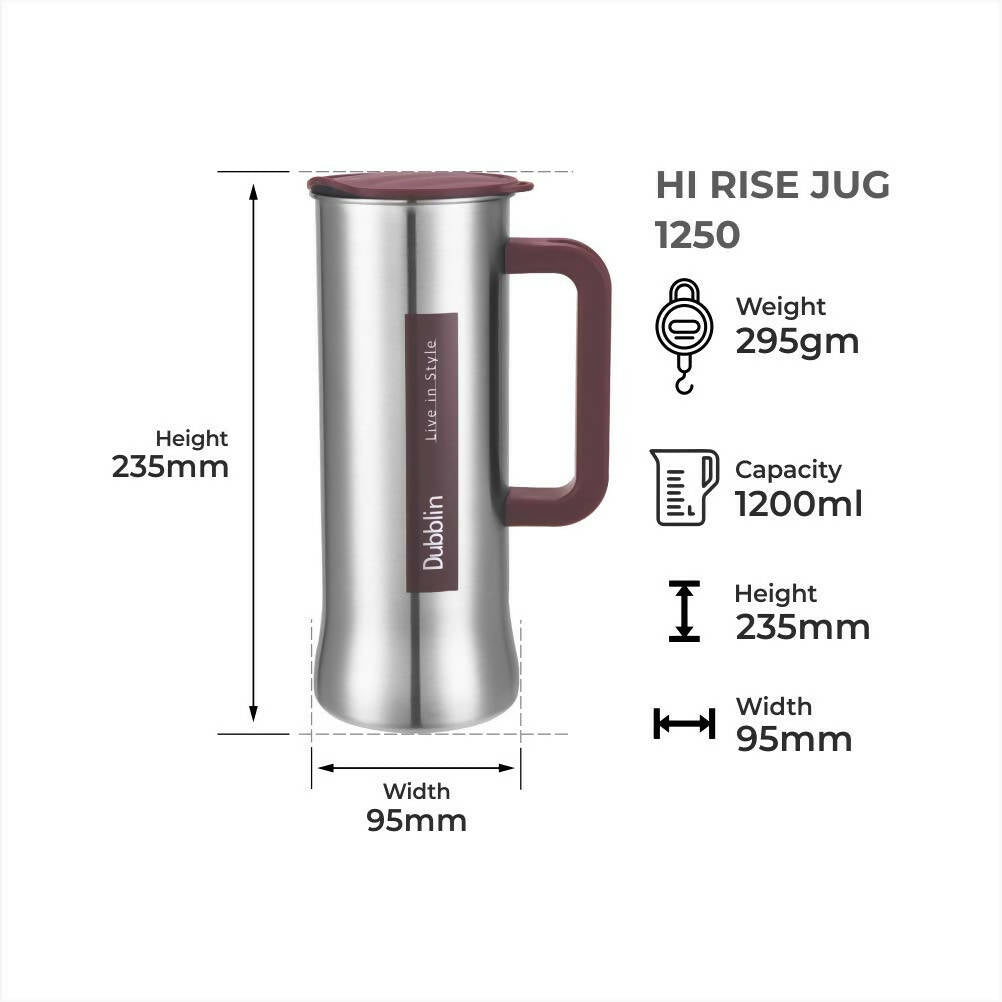Dubblin High Rise Jug Stainless Steel Sipper Water Jug - Distacart
