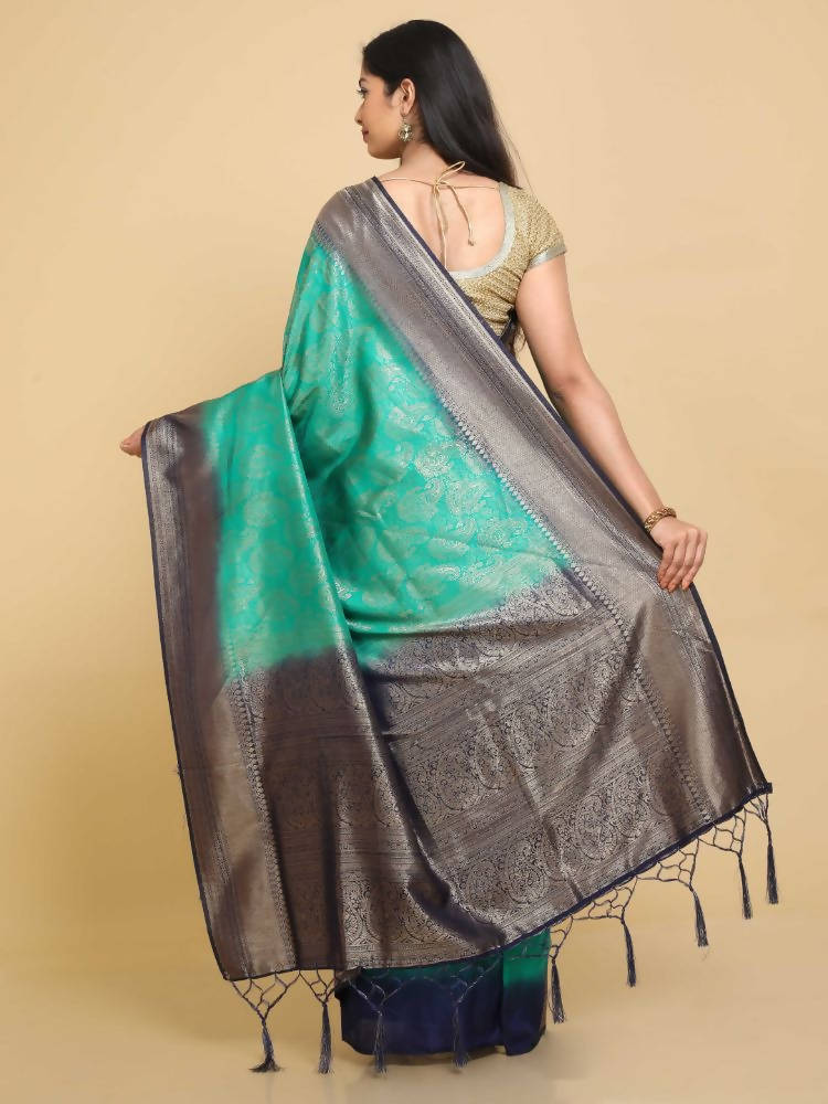 Kalamandir Ethnic Motifs Teal Silk Blend Saree