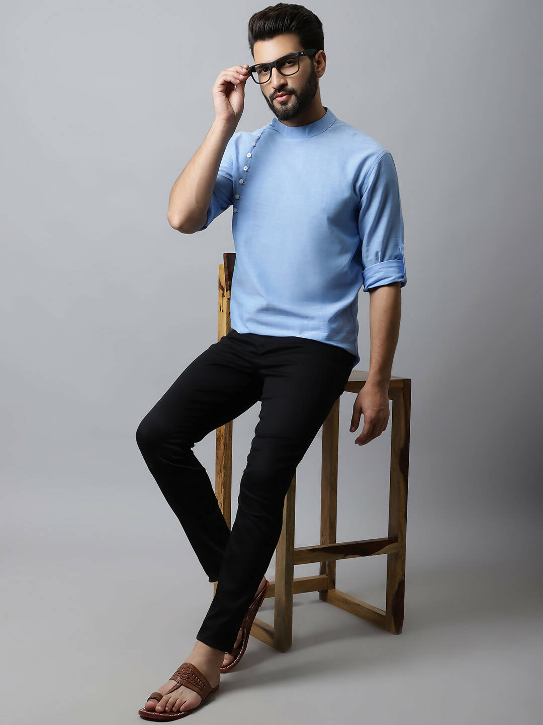 Even Apparels sky Blue Color Pure Cotton Men's Kurta With Side Placket (MMS503) - Distacart