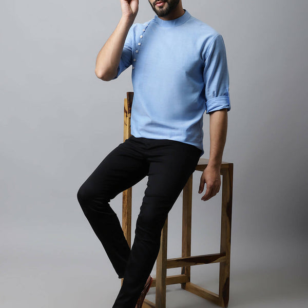 Even Apparels sky Blue Color Pure Cotton Men's Kurta With Side Placket (MMS503) - Distacart