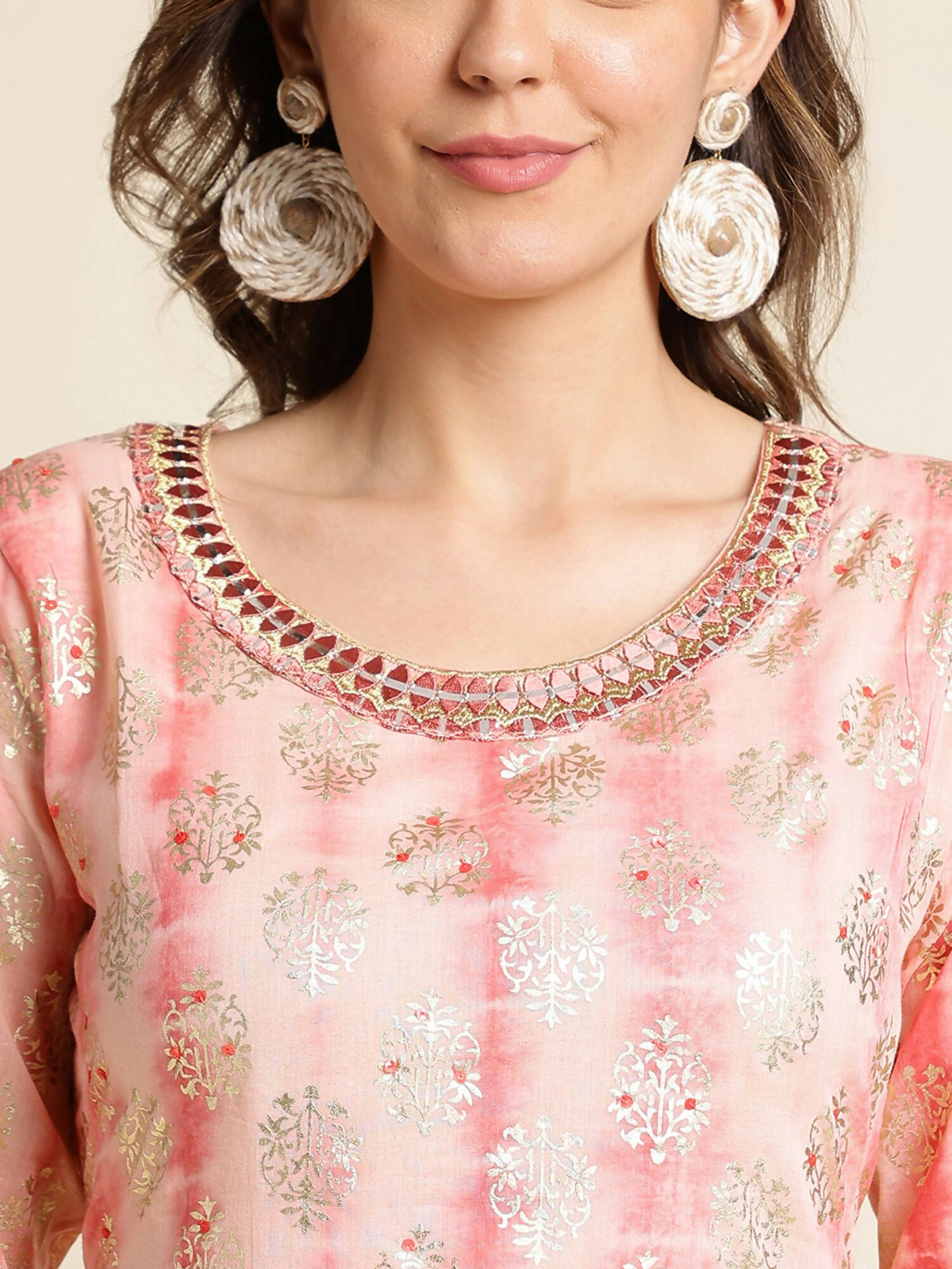Peach Cotton Paisley Printed Fit & Flare Dress - Yukti - Distacart