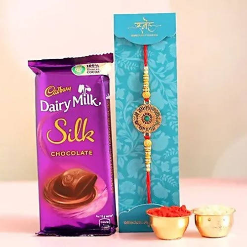 Kundan Ethnic Rakhi and Cadbury Silk Chocolate