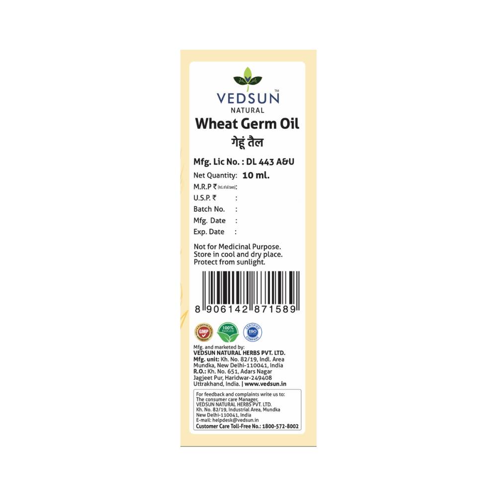 Vedsun Naturals Wheat Germ Essential Oil Pure & Organic for Skin - Distacart