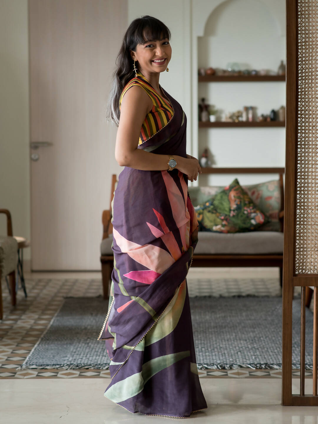Suta Purple Floral Pure Cotton Saree - Distacart