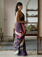 Thumbnail for Suta Purple Floral Pure Cotton Saree - Distacart