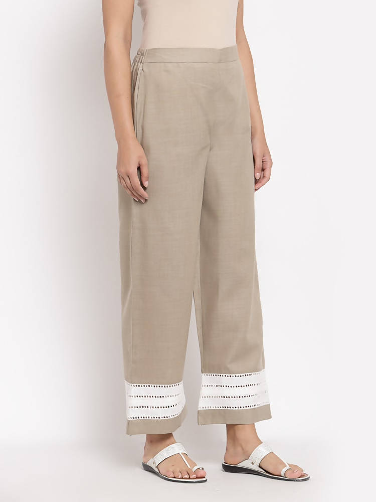 Myshka Women's Trendy Grey Cotton Solid Casual Trouser