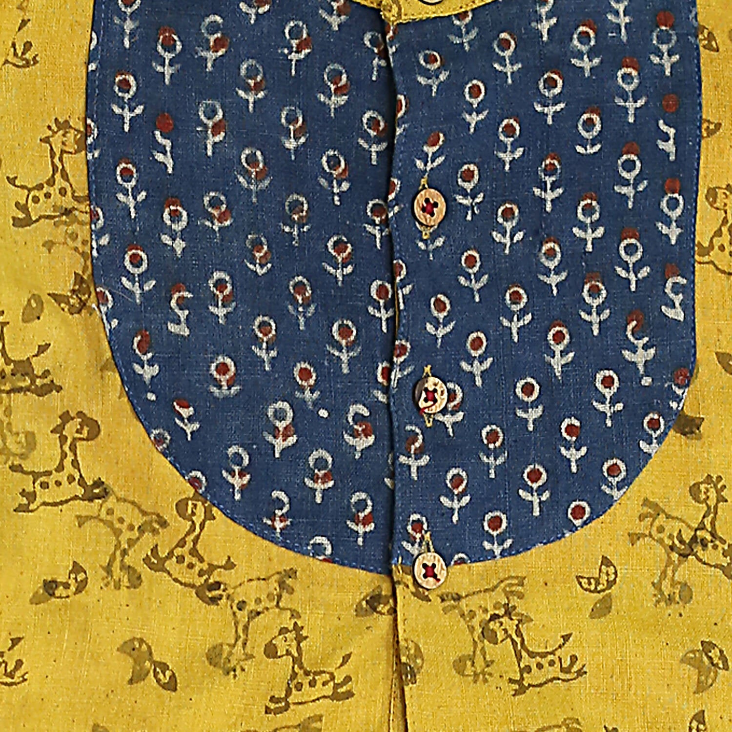 Mhyssa Block Printed Blue Ghagra Choli With Stand Collar & Puff Sleeves Set - Distacart