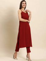 Thumbnail for Janasya Maroon Kurta with Trousers & With Dupatta - Distacart