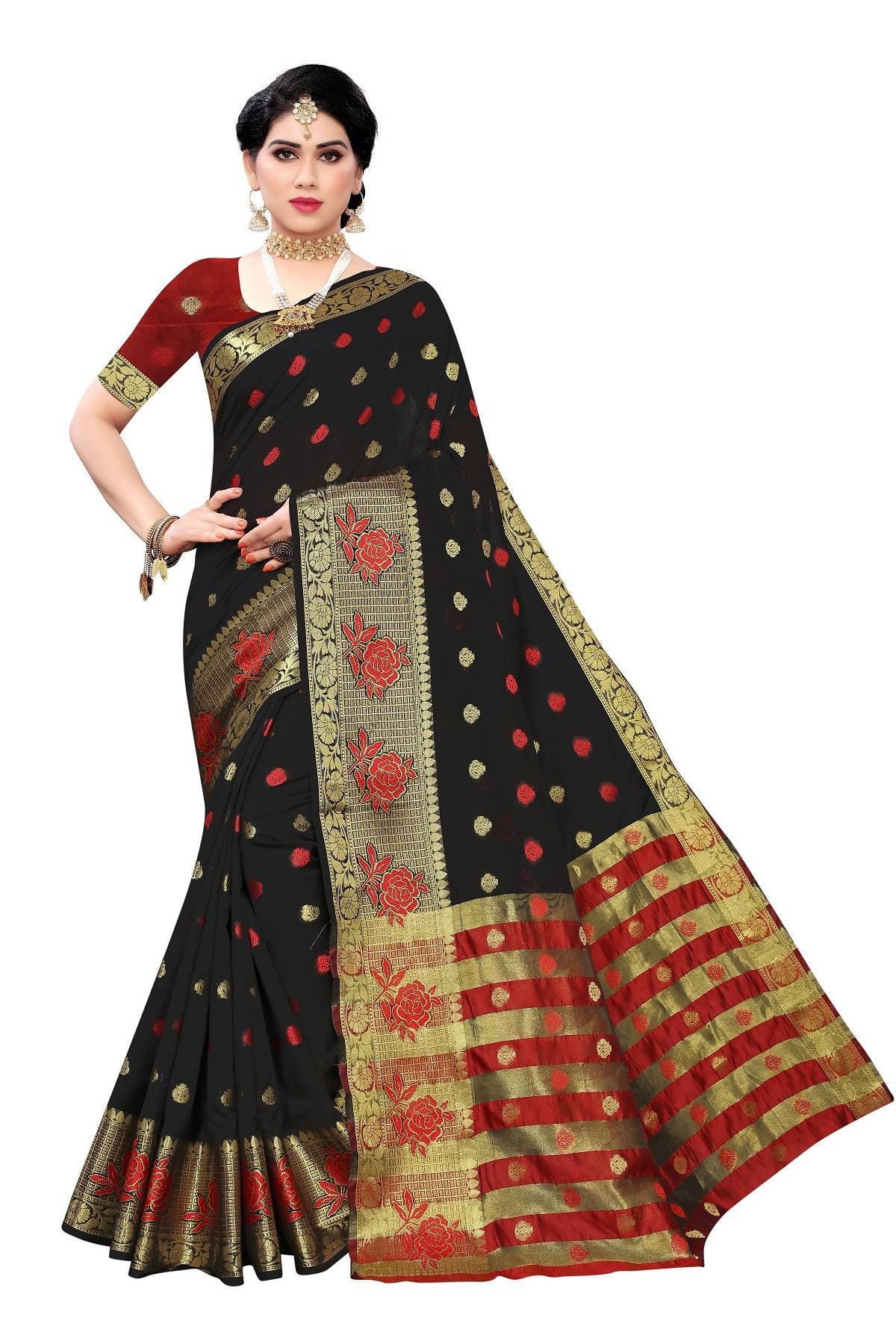 Vamika Banarasi Jaquard Black Weaving Saree