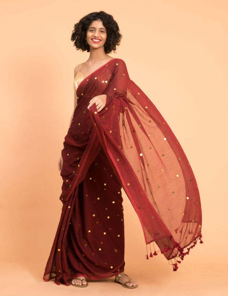 Suta Maroon Embellished Sequinned Pure Cotton Saree - Distacart