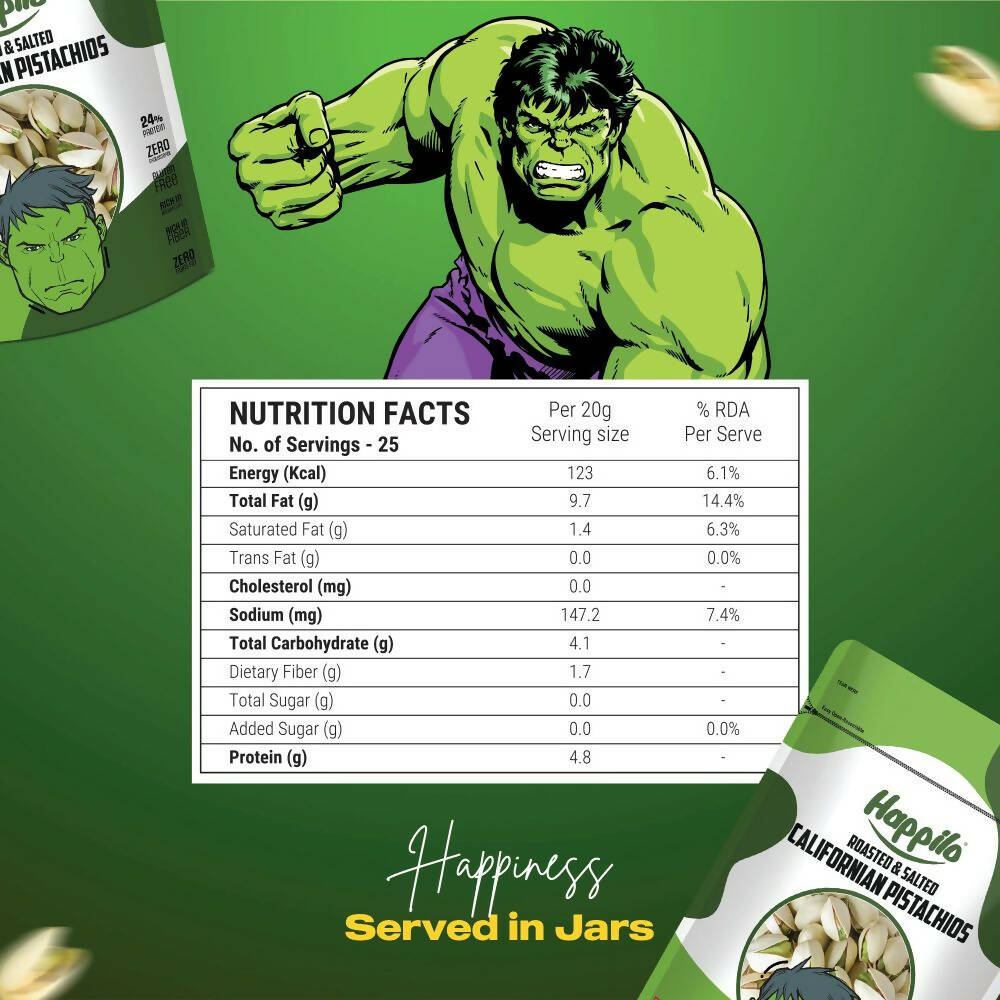 Happilo Roasted & Salted Californian Pistachios-Marvel Hulk Edition - Distacart