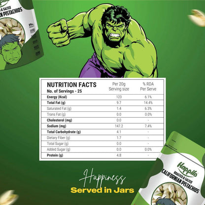 Happilo Roasted & Salted Californian Pistachios-Marvel Hulk Edition - Distacart