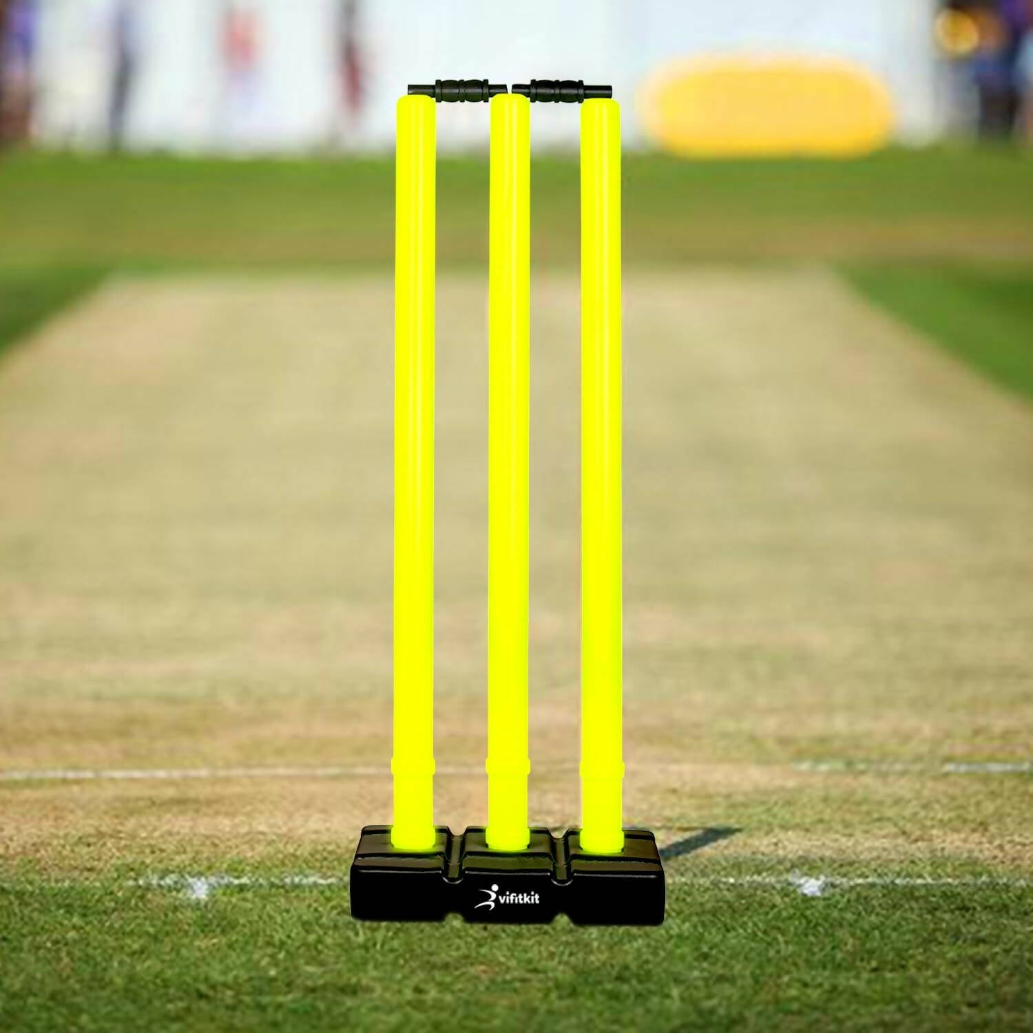 Vifitkit Cricket Stumps with Stand & Bails (Black and Flourescent Green) - Distacart