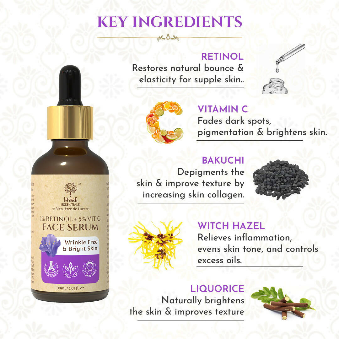 Khadi Essentials 1% Retinol + 5% Vitamin C Face Serum - Distacart