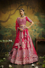 Thumbnail for House of Panchhi Red Pure Silk Moti & Zarkan heavy embroidery Lehenga choli & Dupatta - Distacart