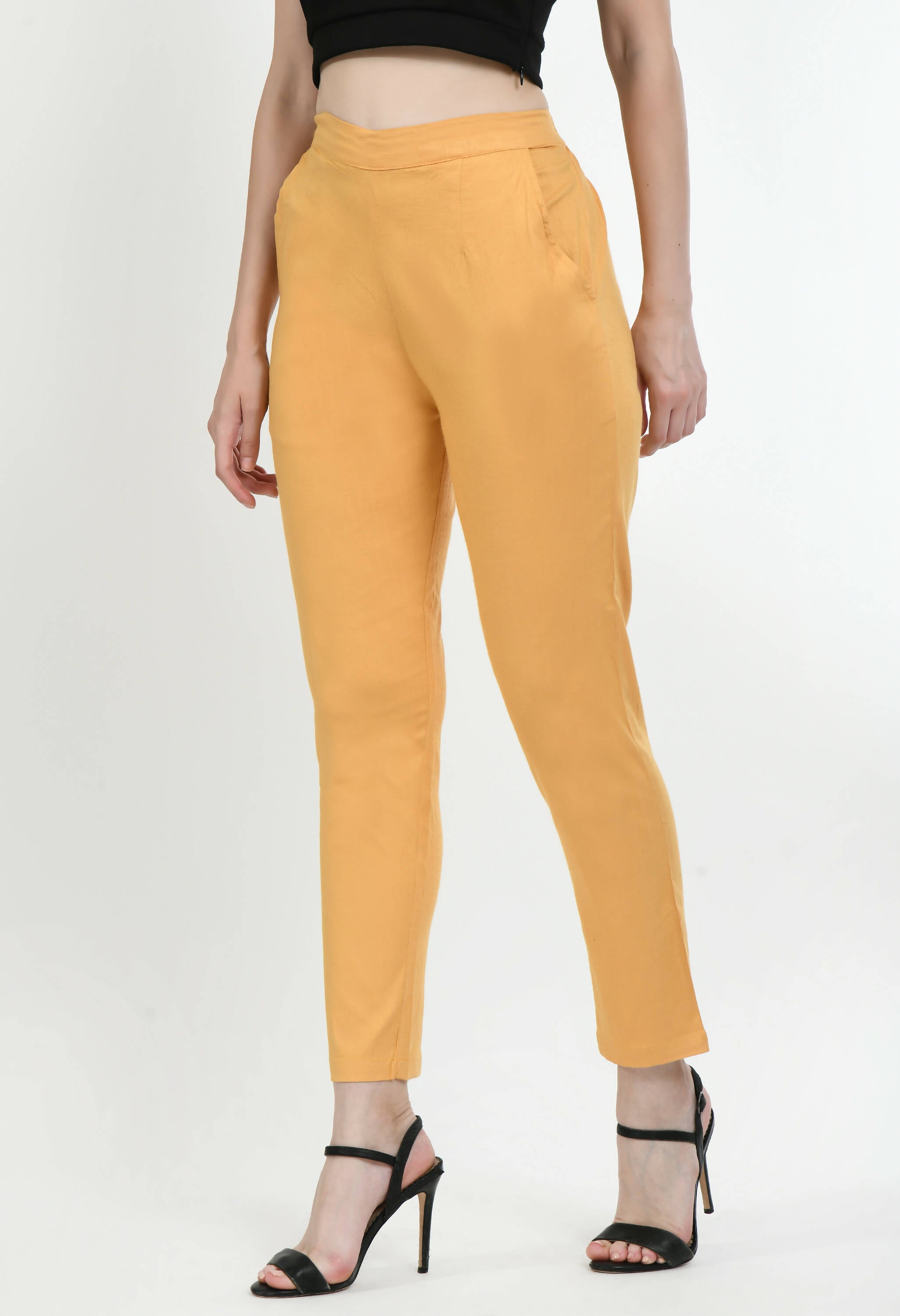 Women's Beige Front Waist Band, Back Elasticated, With Pockets Pant - G & A Apparels - Distacart