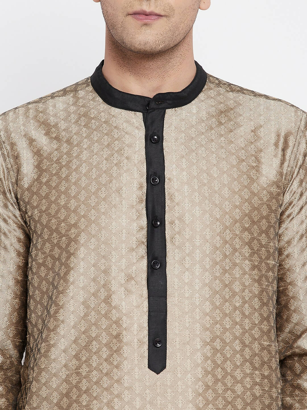 Even Apparels Beige Art Silk Men's Kurta With Contrast Collar And Placket - Distacart