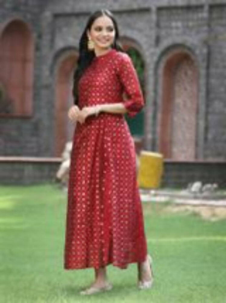 Juniper Women Maroon Chanderi Silk Solid Anarkali Kurta - Distacart