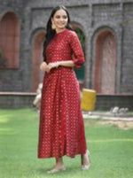 Thumbnail for Juniper Women Maroon Chanderi Silk Solid Anarkali Kurta - Distacart