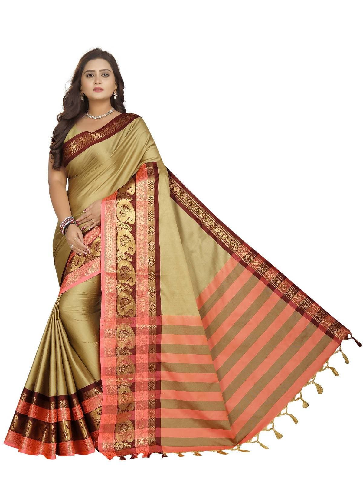 Vamika Banarasi Silk Cream Weaving Saree