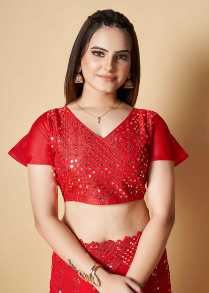 Vastrasky Red Georgette Designer Saree - Distacart