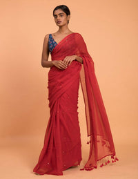 Thumbnail for Suta Red Embellished Sequinned Pure Cotton Saree - Distacart