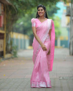 Thumbnail for DEIANA'S Beautiful Golden Jari with New Design Soft Lichi Silk Saree - Baby pink - Distacart