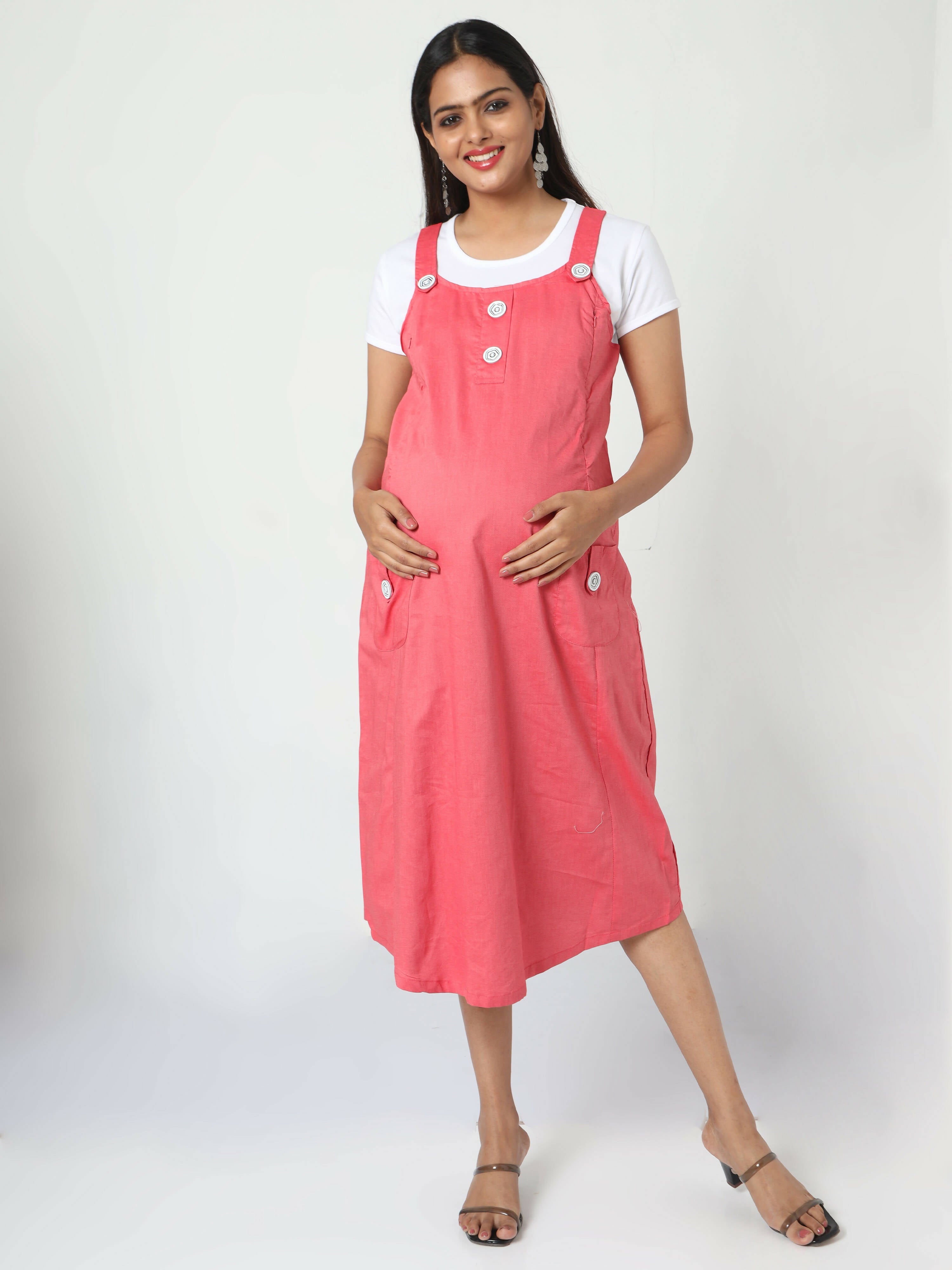 Manet Half Sleeves Solid Maternity Dress With Concealed Zipper Nursing Access - Red - Distacart