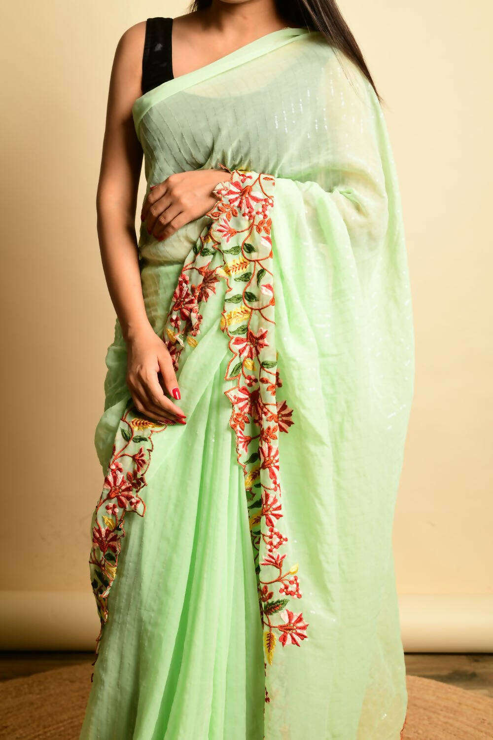 Vastrasky Green Georgette Designer Saree - Distacart