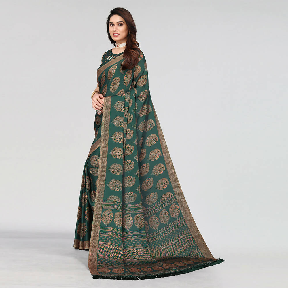 Women's Partywear Designer Green Moss chiffon Fancy Saree - Dyuti - Distacart