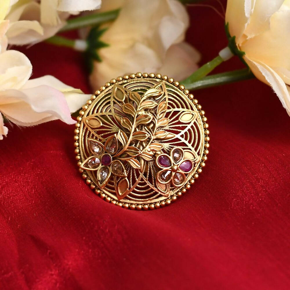 Mominos Fashion Joharkamal Gold-Plated Stone Studded Adjustable Finger Ring - Design 13 - Distacart