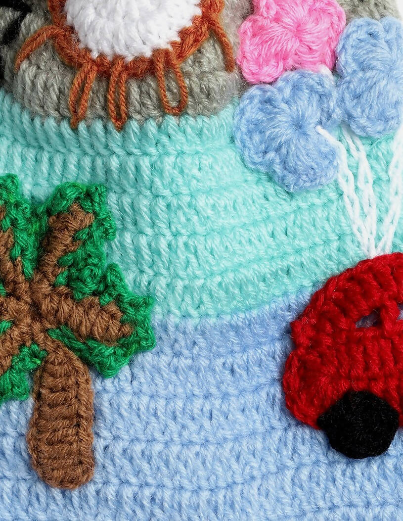 Chutput Kids Woollen Hand Knitted Trip Scenery Bobble Detailed Cap - Blue - Distacart