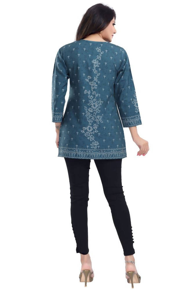 Snehal Creations Graceful Gray Faux Crepe Short Kurti Tunic Top