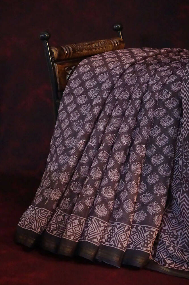 Dark Brown Ikat Design Semi Chanderi Saree By Gayathri Reddy Designer Studio - Distacart