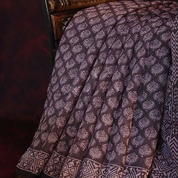 Dark Brown Ikat Design Semi Chanderi Saree By Gayathri Reddy Designer Studio - Distacart