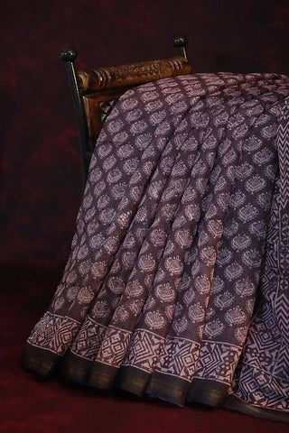 Dark Brown Ikat Design Semi Chanderi Saree By Gayathri Reddy Designer Studio - Distacart