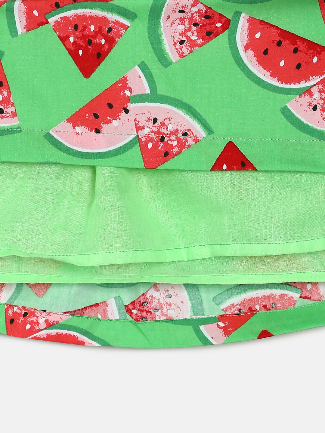 Manet Girls Cotton V Neck Frill Frock Watermelon Printed - Green - Distacart