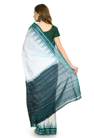 Vamika Sambalpuri Ikat Cotton Plane Kunbha White & Green Saree - Distacart
