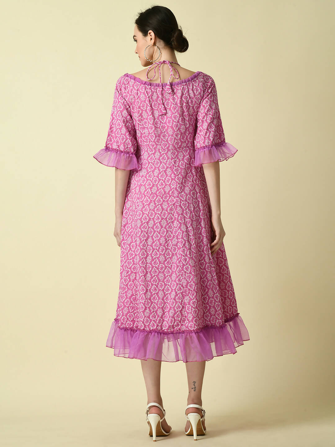 Myshka Women's Pink Empire Printed Dress - Distacart
