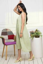 Thumbnail for Myshka Women Ethnic Motifs Rayon A-Line Round Neck Green Dress - Distacart