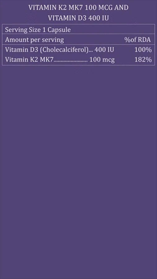 Purayati Vitamin K2 MK7 100 mcg And Vitamin D3, 400 IU Capsules