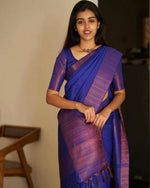 Thumbnail for DEIANA'S Beautiful Golden Jari with New Design Soft Lichi Silk Saree - BLue - Distacart